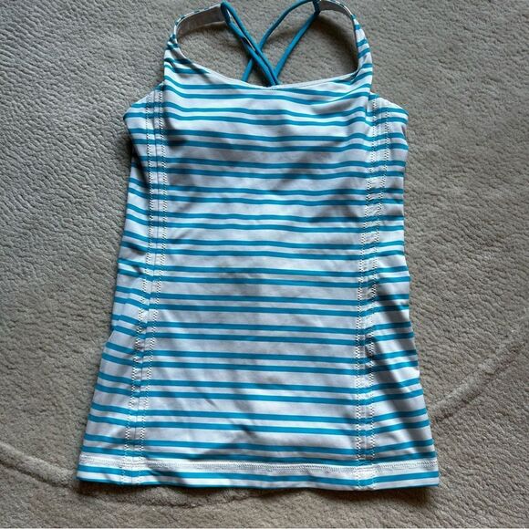 Lululemon Striped Blue and White Tank Top with Strappy Back - Picture 1 of 6